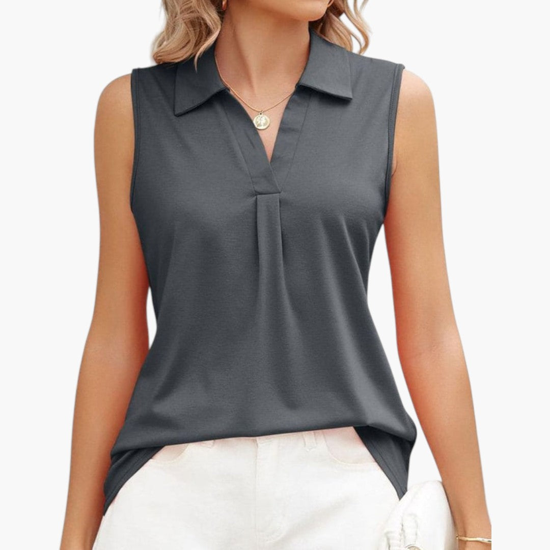 Camicia donna senza maniche con colletto e scollatura a V