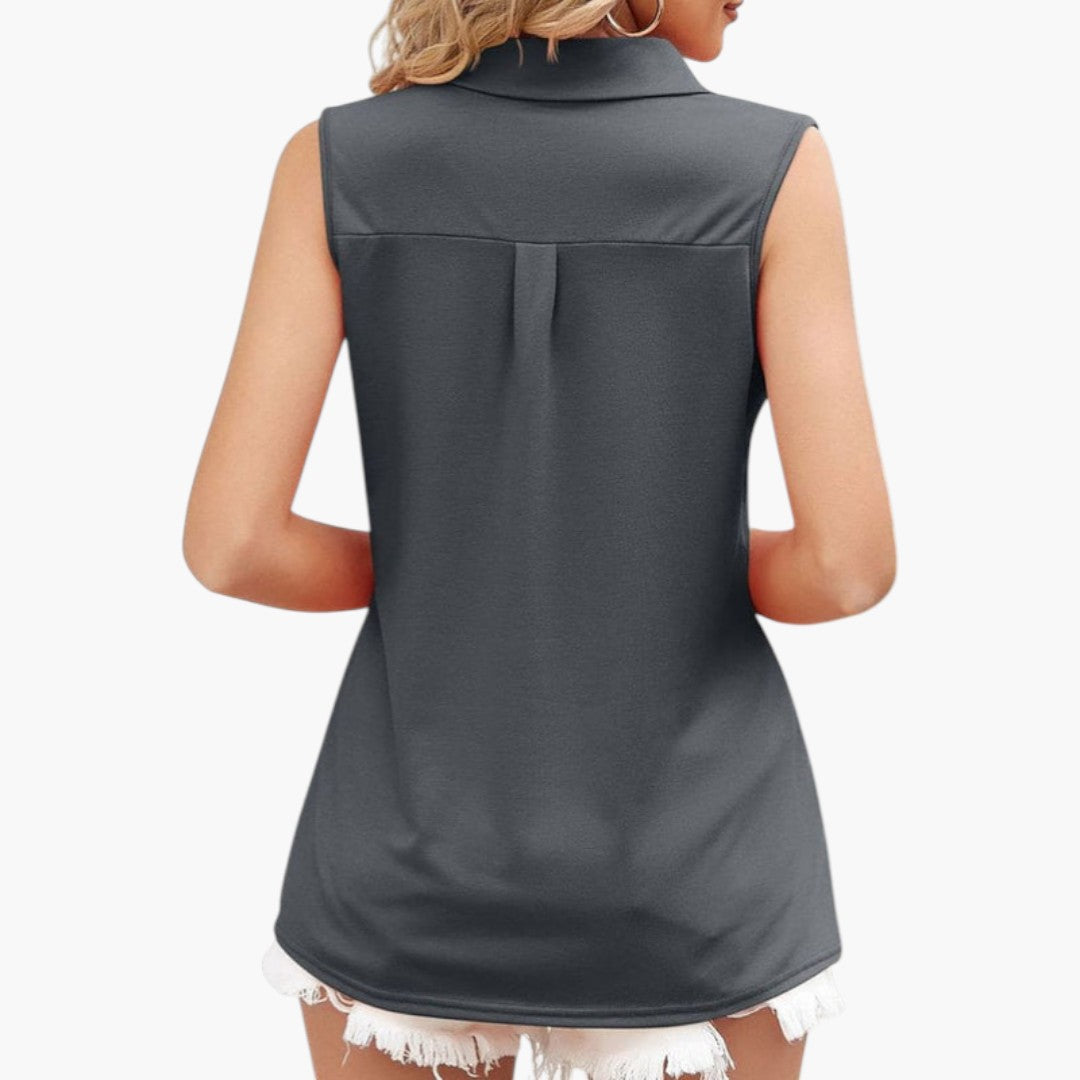 Camicia donna senza maniche con colletto e scollatura a V
