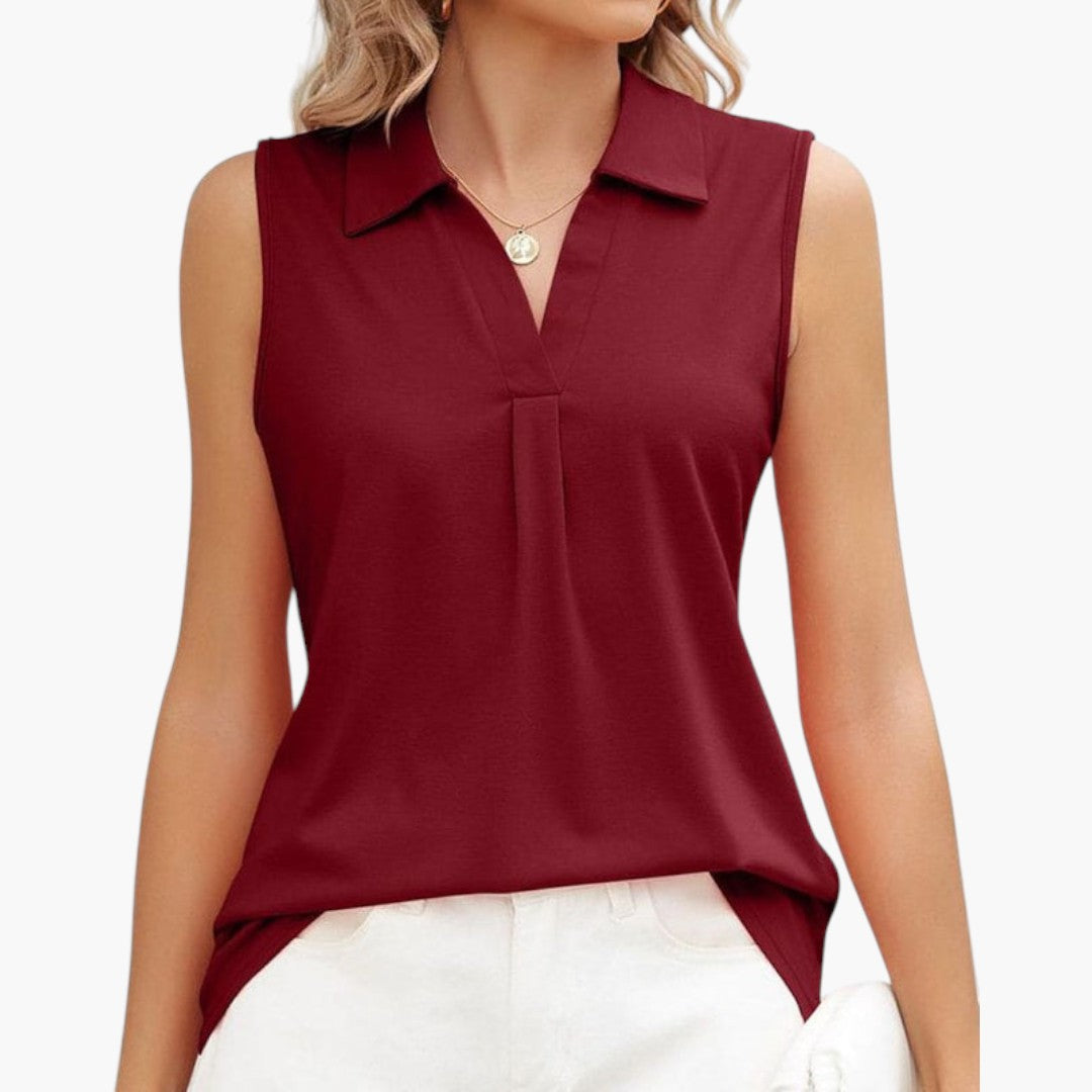 Camicia donna senza maniche con colletto e scollatura a V