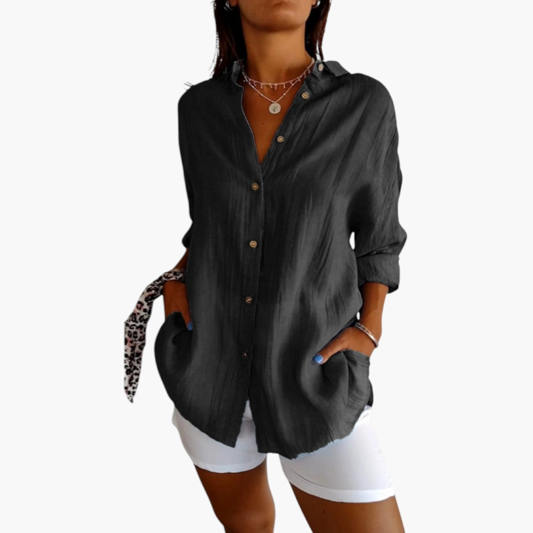 Camicia lunga da donna con collo e patta di bottoni