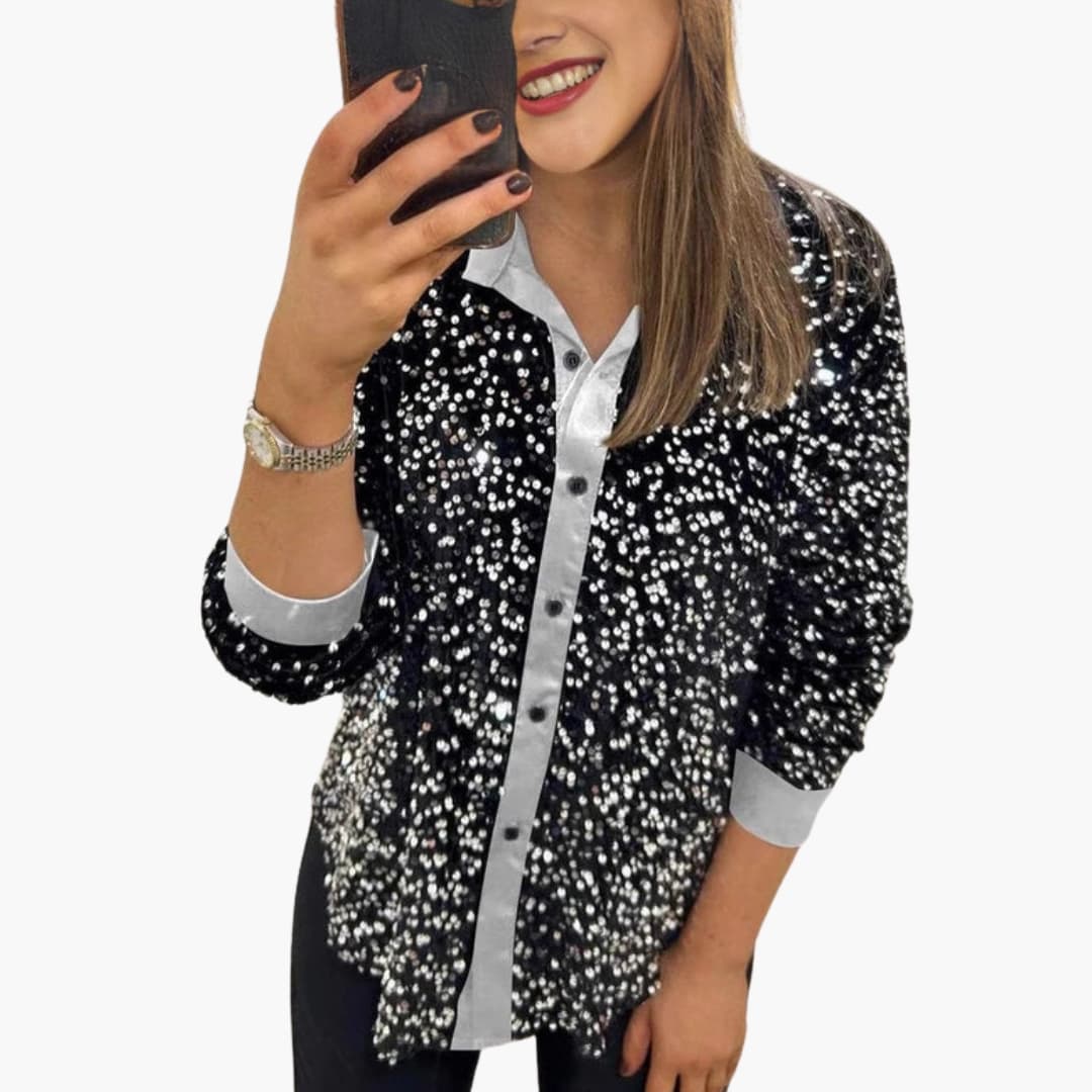 Blusa paillettata con paillettes da donna Collo classico e chiusura con bottoni