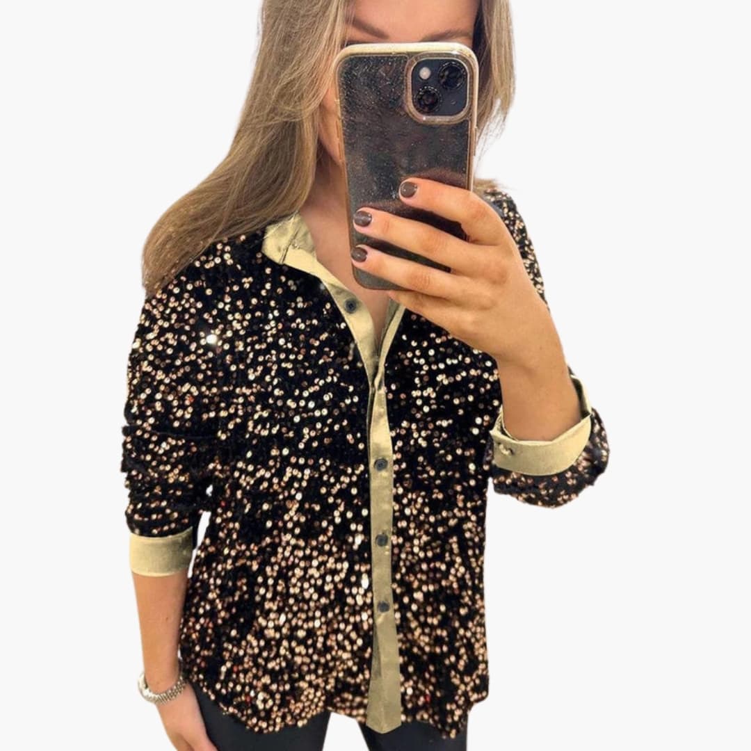 Blusa paillettata con paillettes da donna Collo classico e chiusura con bottoni