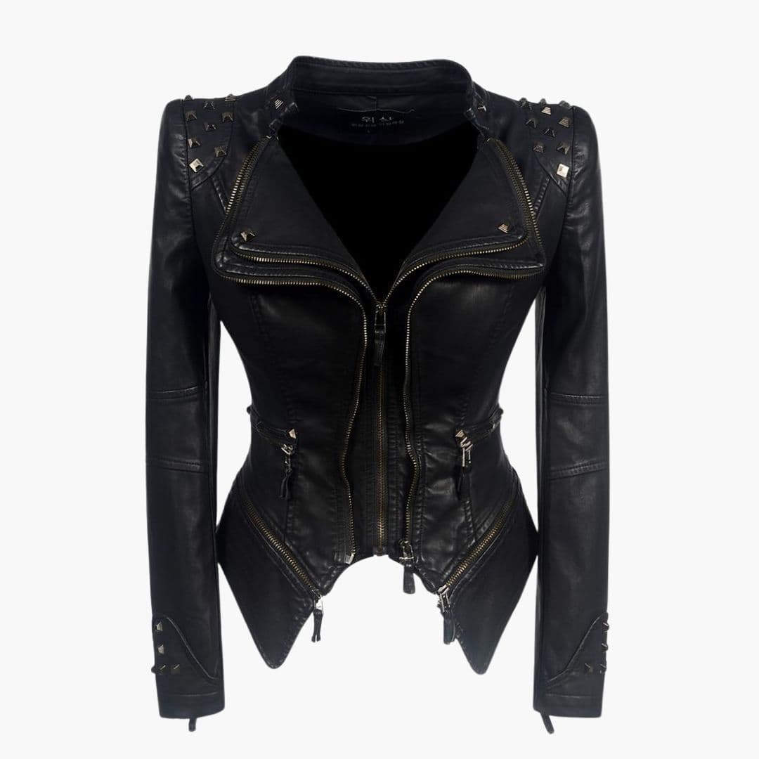 Blouson Biker Femme Ajusté avec Détails Cloutés