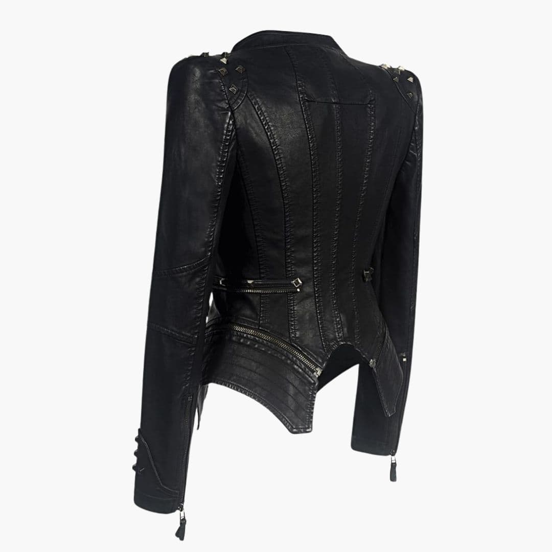 Blouson Biker Femme Ajusté avec Détails Cloutés