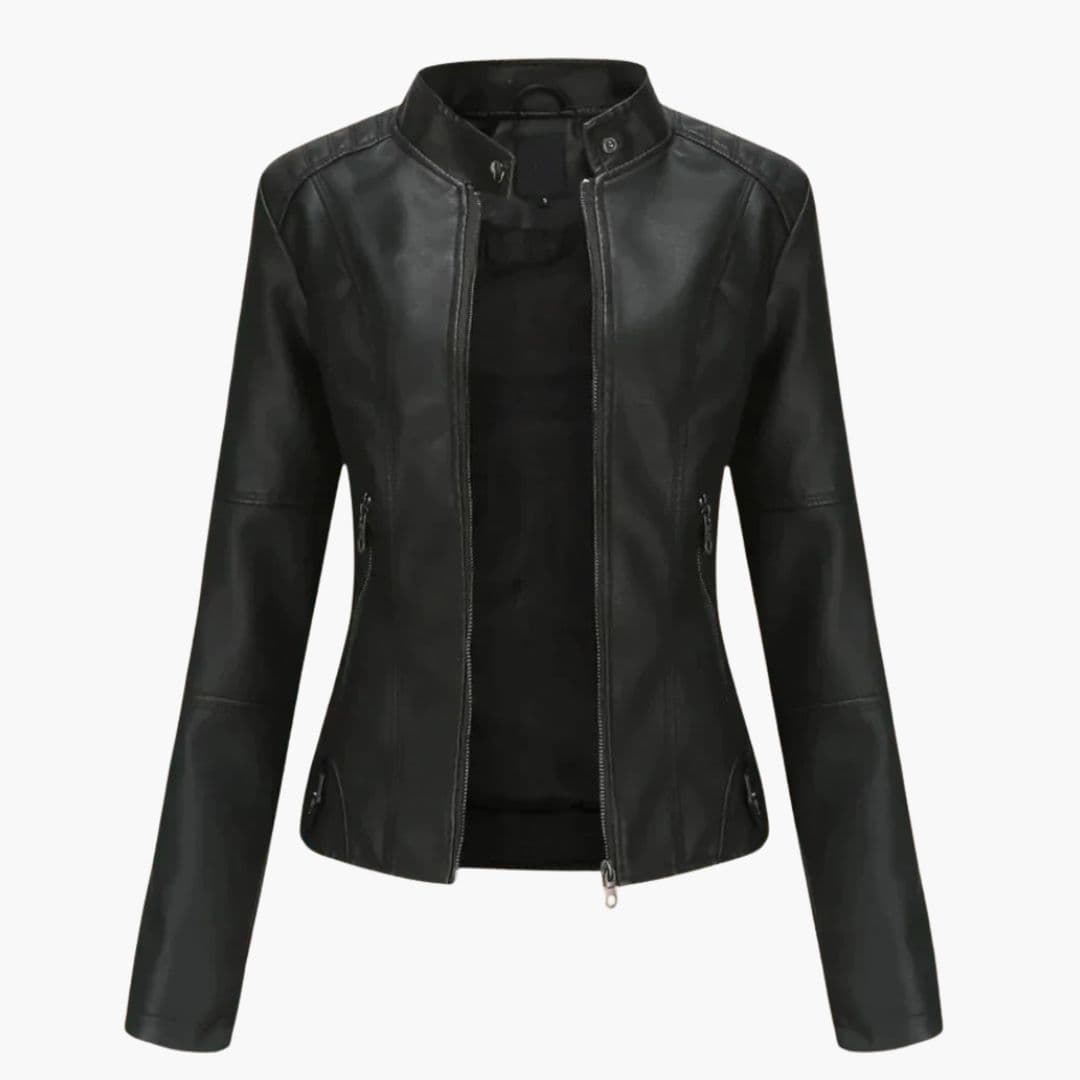 Blouson Biker Femme Ajusté avec Fermeture Zippée