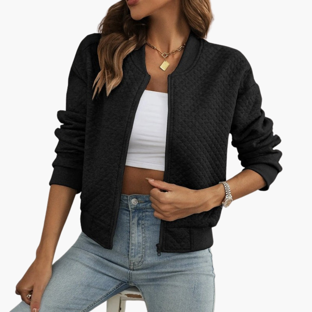Women's Bomber Jacket with Zipper Closure