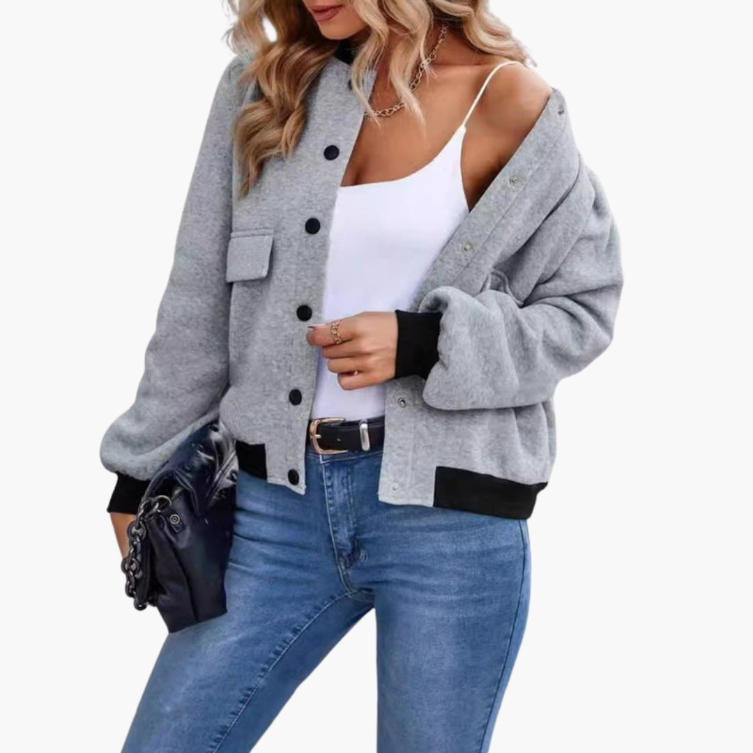 Women's Bomber Jacket with Patch Pockets