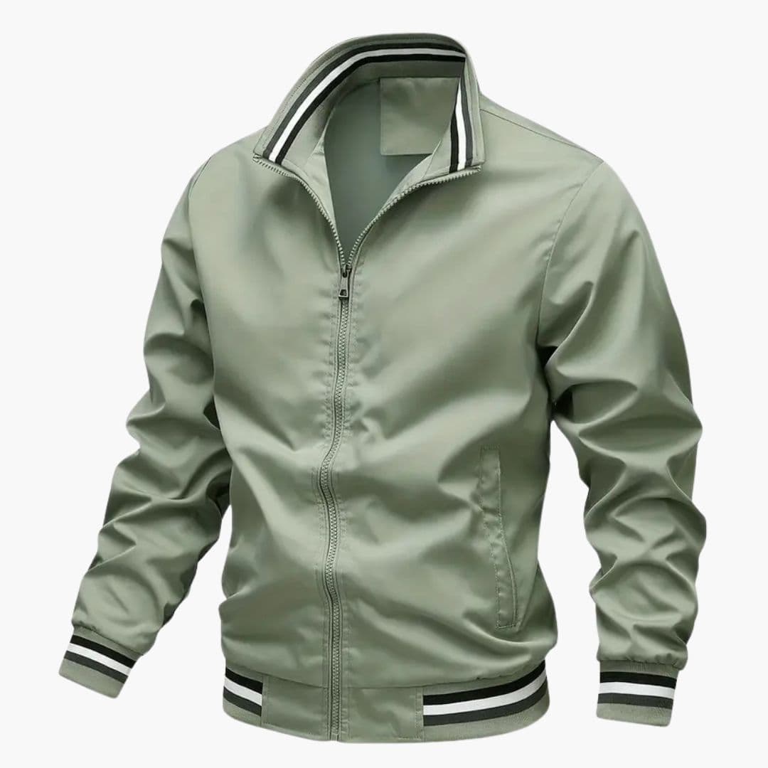 Blouson Bombardier Homme à Col Rayé et Base Côtelée