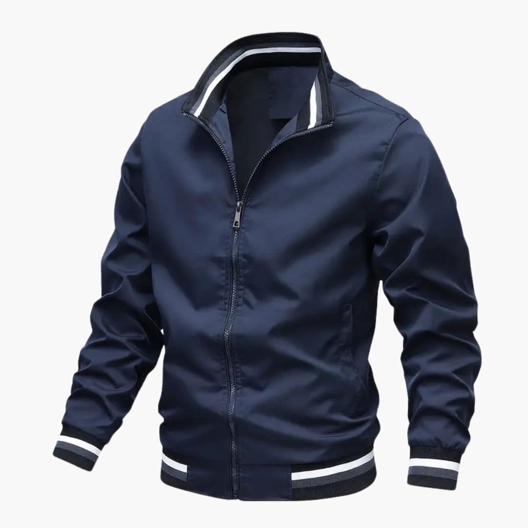 Blouson Bombardier Homme à Col Rayé et Base Côtelée