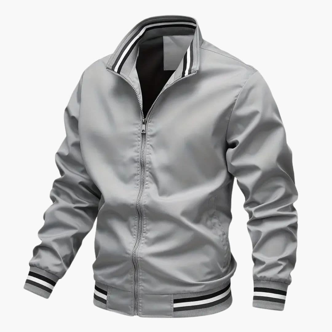 Blouson Bombardier Homme à Col Rayé et Base Côtelée
