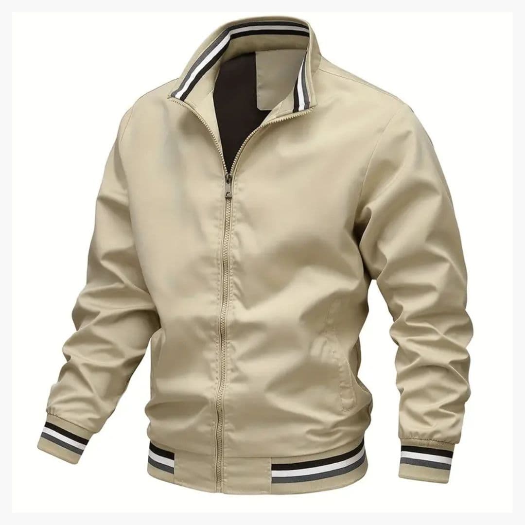 Blouson Bombardier Homme à Col Rayé et Base Côtelée