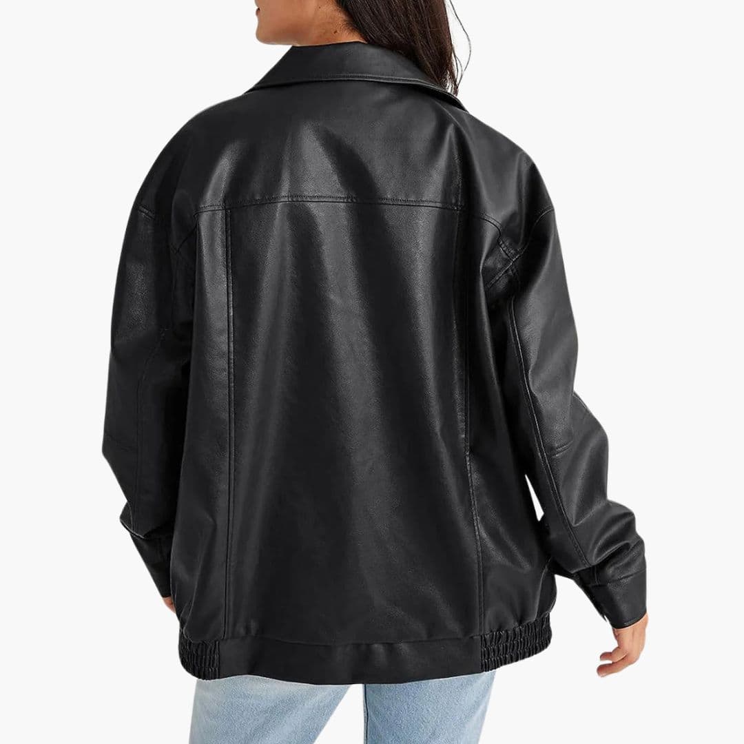Blouson Bomber Femme Oversize à Fermeture Zippée