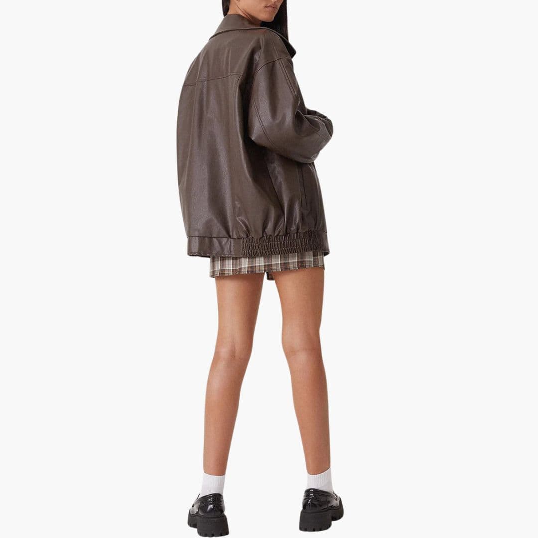 Blouson Bomber Femme Oversize à Fermeture Zippée