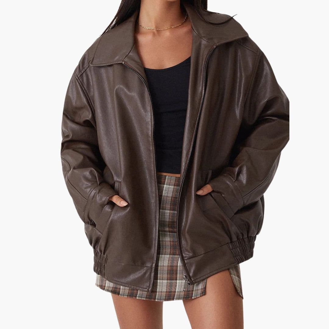 Blouson Bomber Femme Oversize à Fermeture Zippée