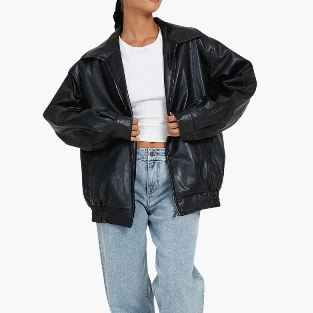 Blouson Bomber Femme Oversize à Fermeture Zippée