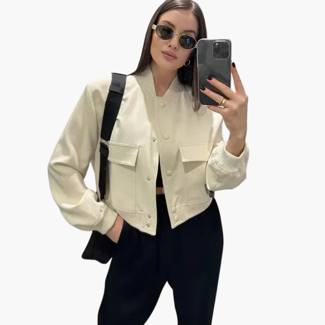 Giubbotto Bomber Donna con Tasche Grandi Frontali