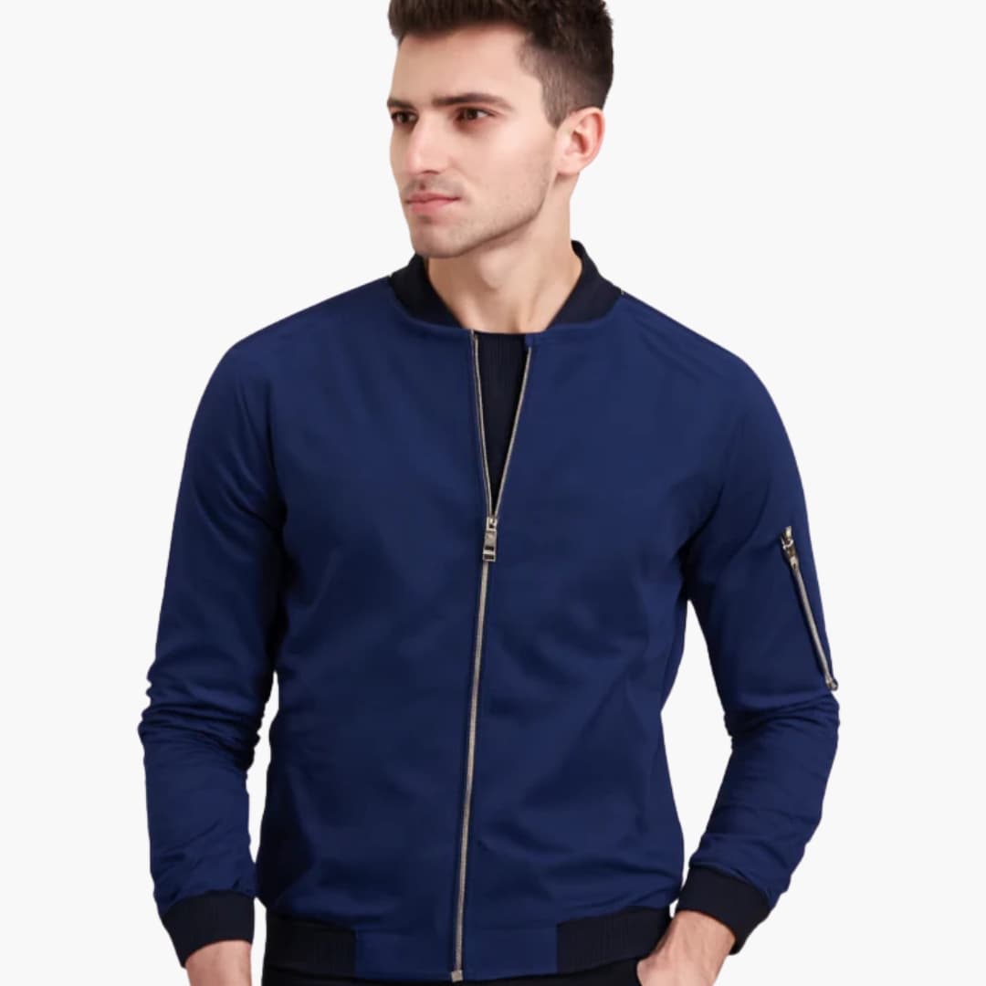 Blouson Bomber Homme avec Col Côtelé et Poche Zippée sur la Manche
