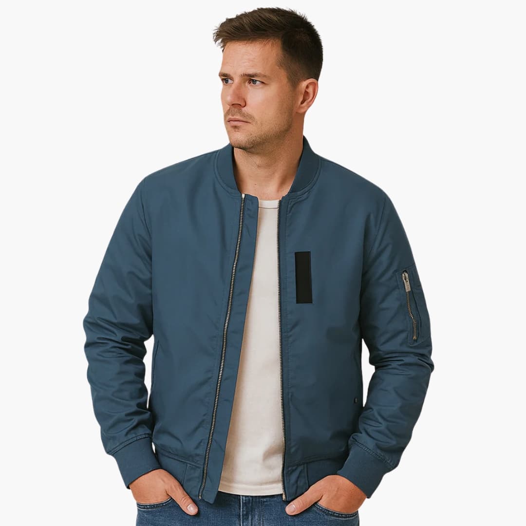 Blouson Bomber Homme avec Col Côtelé et Poche sur la Manche