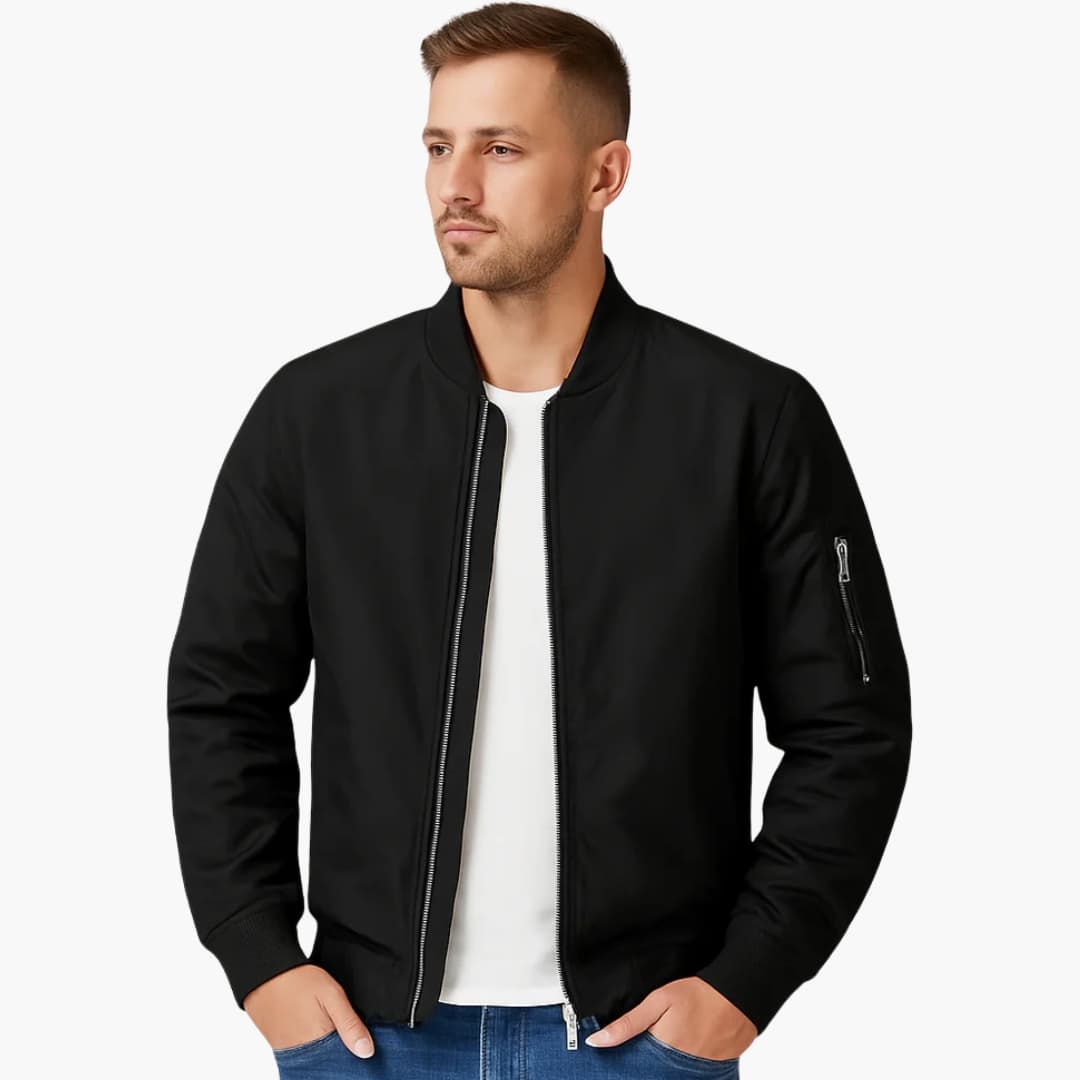 Blouson Bomber Homme avec Col Côtelé et Poche sur la Manche