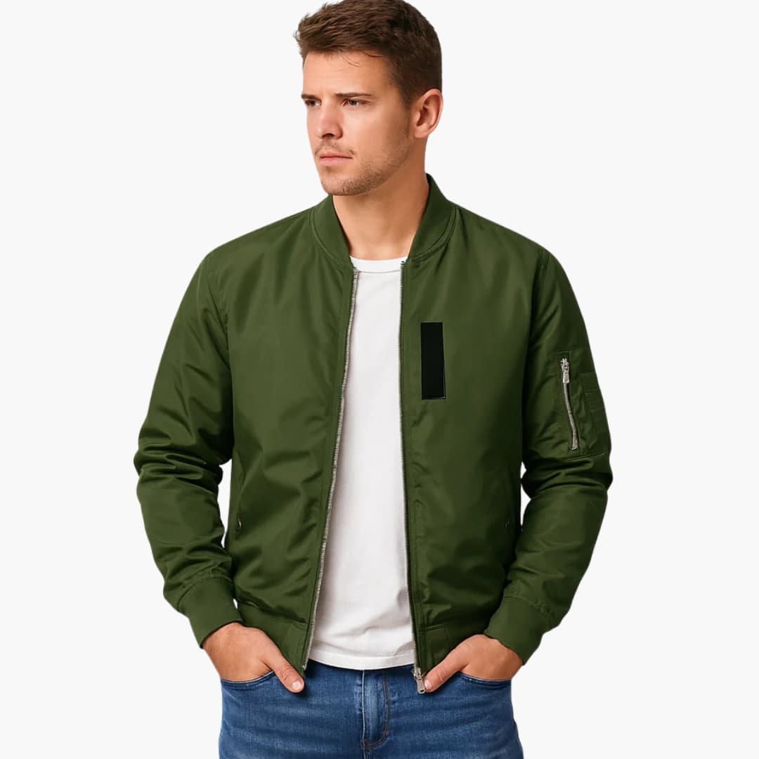 Blouson Bomber Homme avec Col Côtelé et Poche sur la Manche