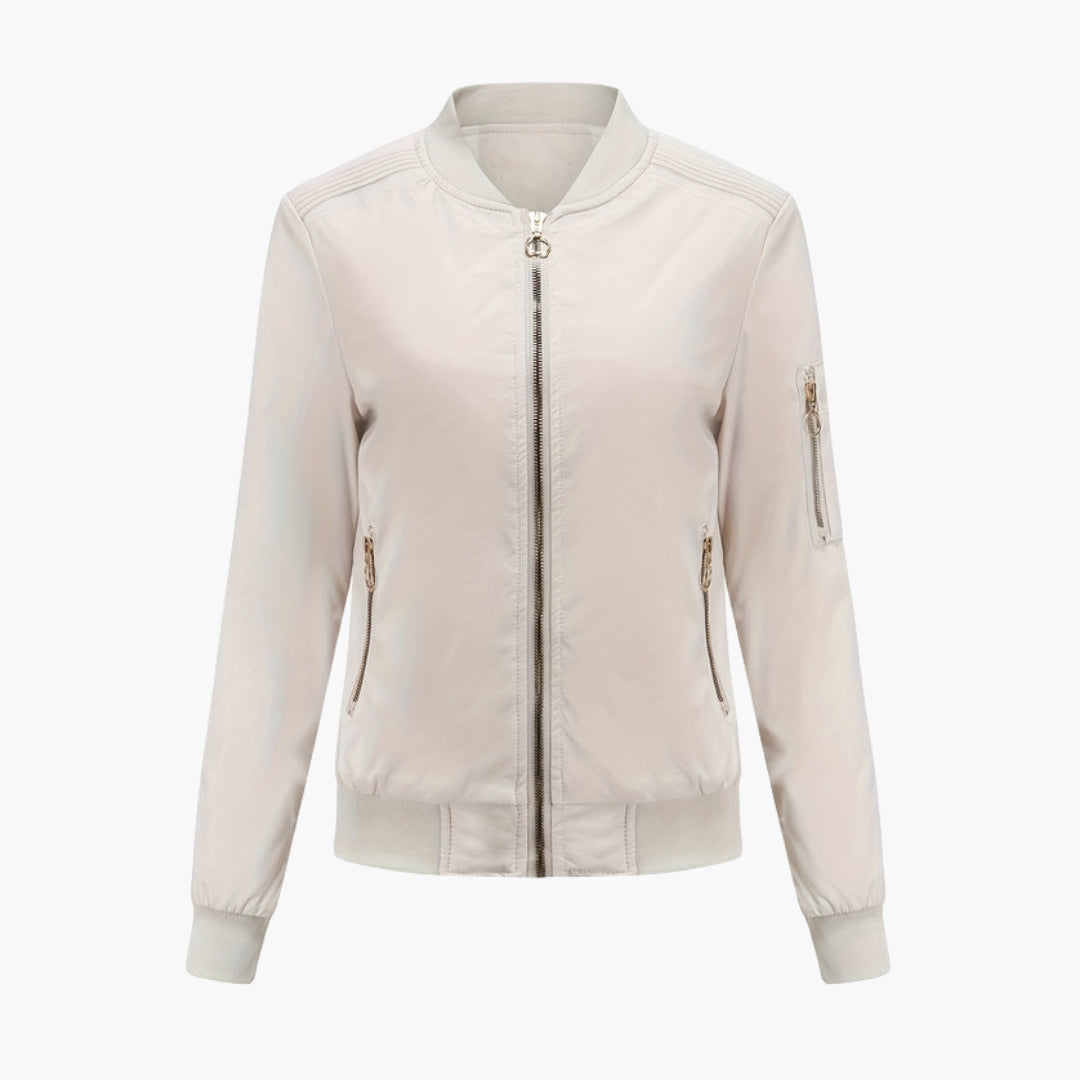 Women's Bomber Jacket Baseball Collar with Zipped Pockets