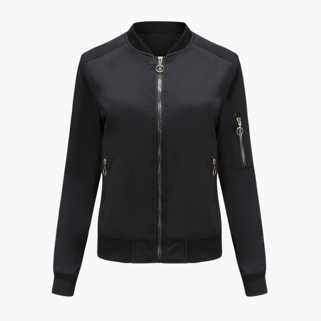 Women's Bomber Jacket Baseball Collar with Zipped Pockets