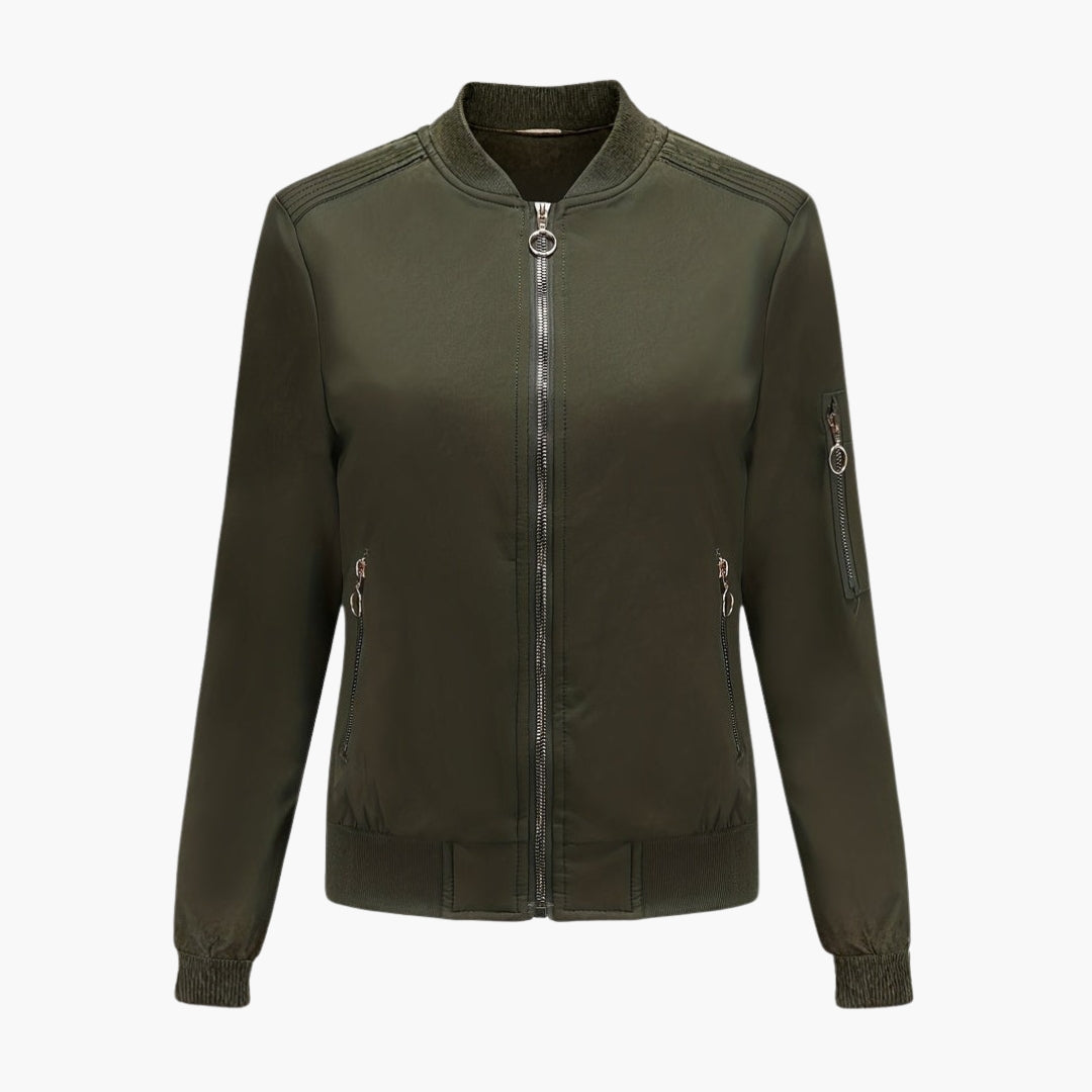 Women's Bomber Jacket Baseball Collar with Zipped Pockets