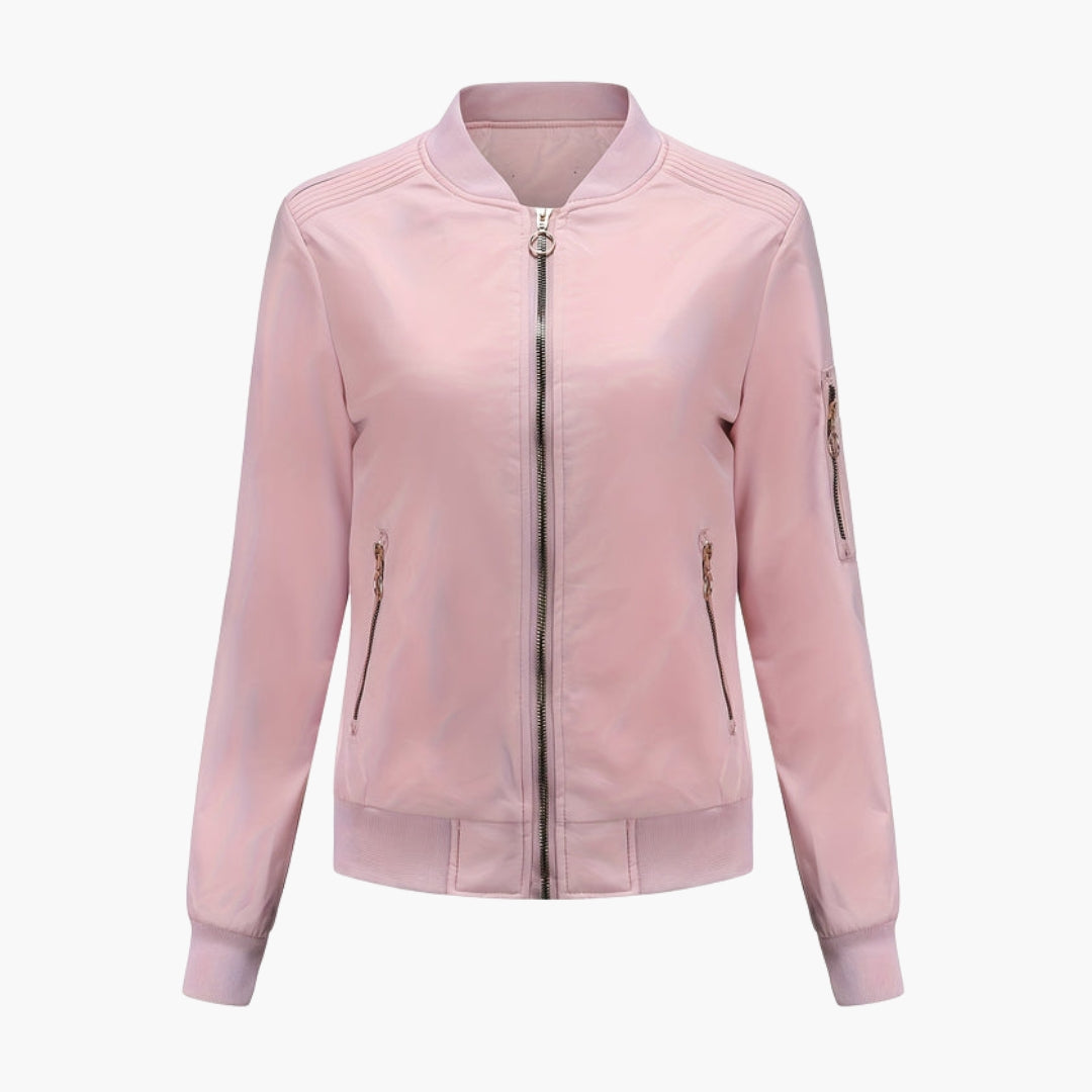 Women's Bomber Jacket Baseball Collar with Zipped Pockets