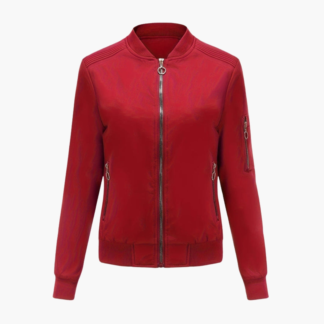 Women's Bomber Jacket Baseball Collar with Zipped Pockets