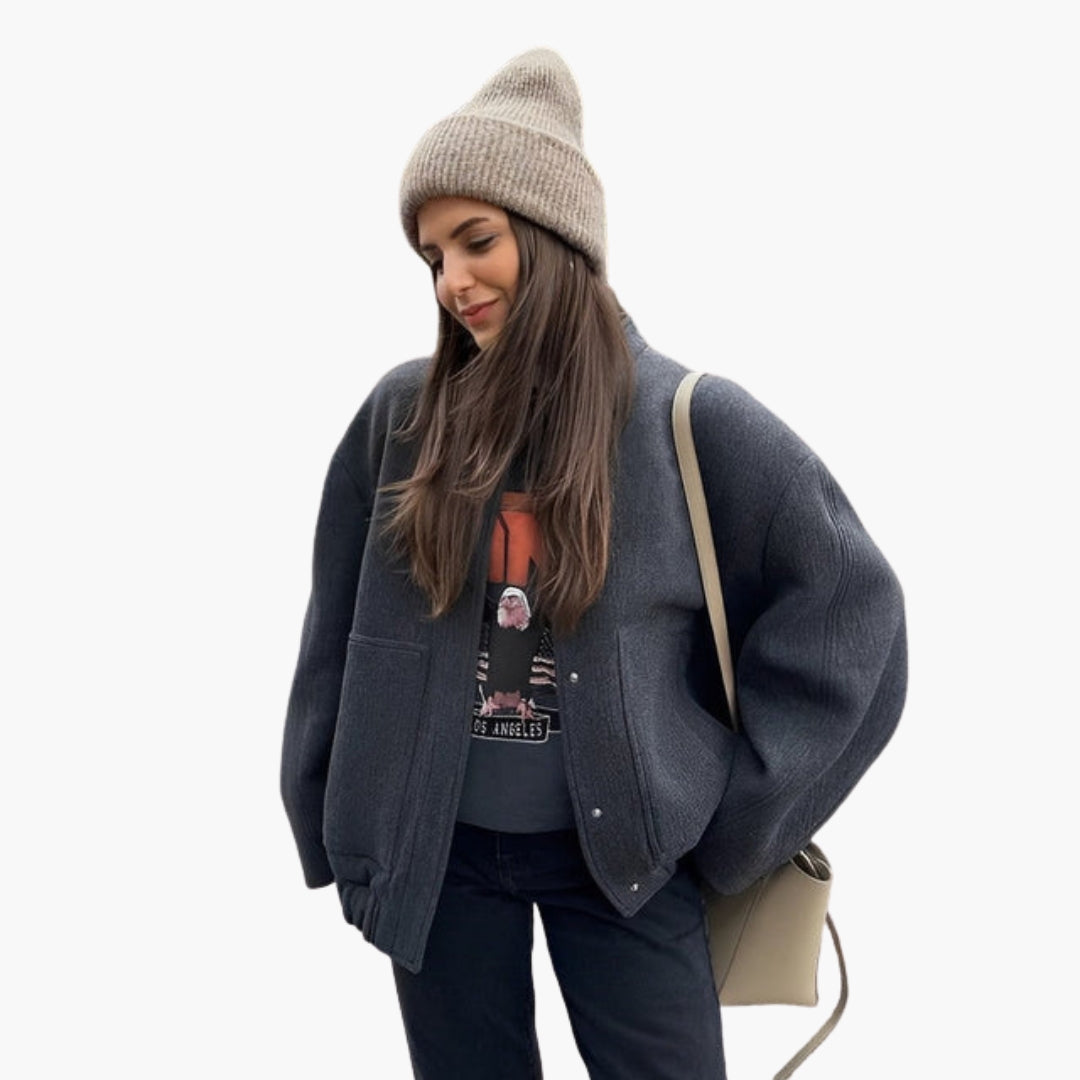 Lös damblouson med tryckknappar