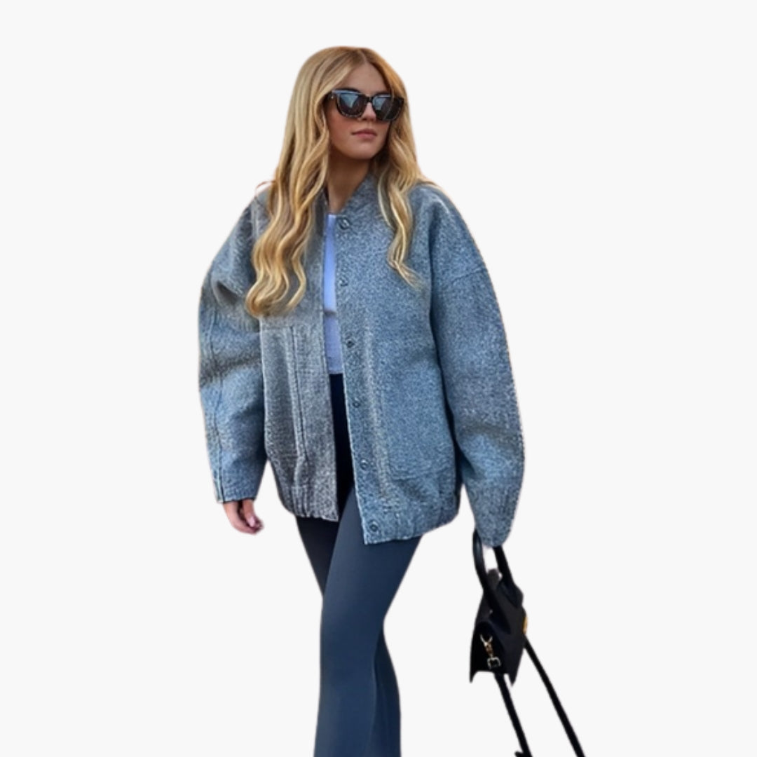 Lös damblouson med tryckknappar