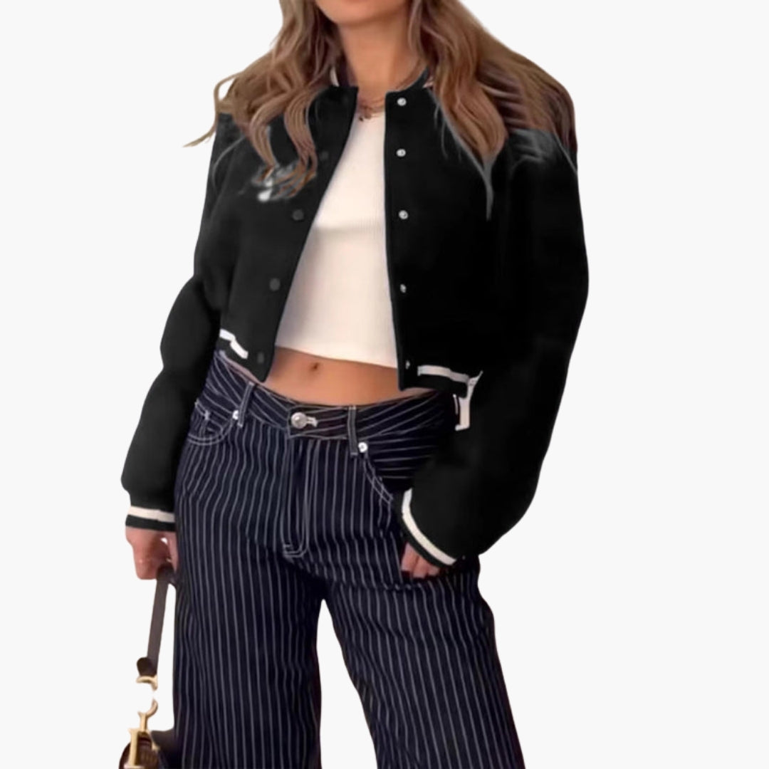 Blouson bomber donna con chiusura ai polsini a coste rigate