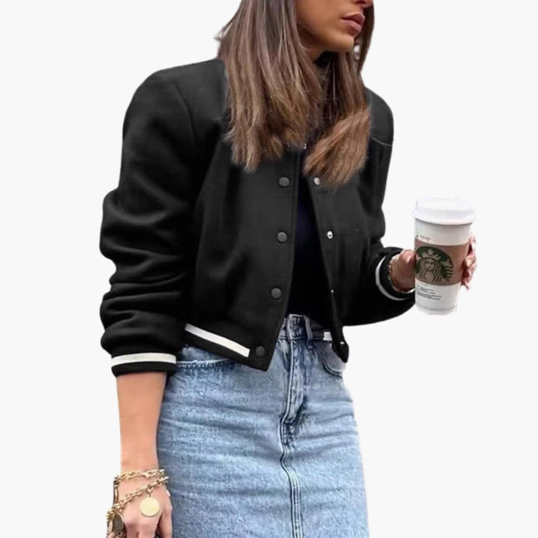 Blouson bomber donna con chiusura ai polsini a coste rigate