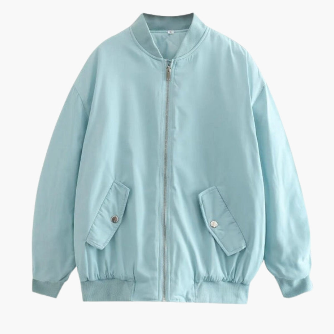 Oversized Women's Bomber Jacket with Zipper Closure