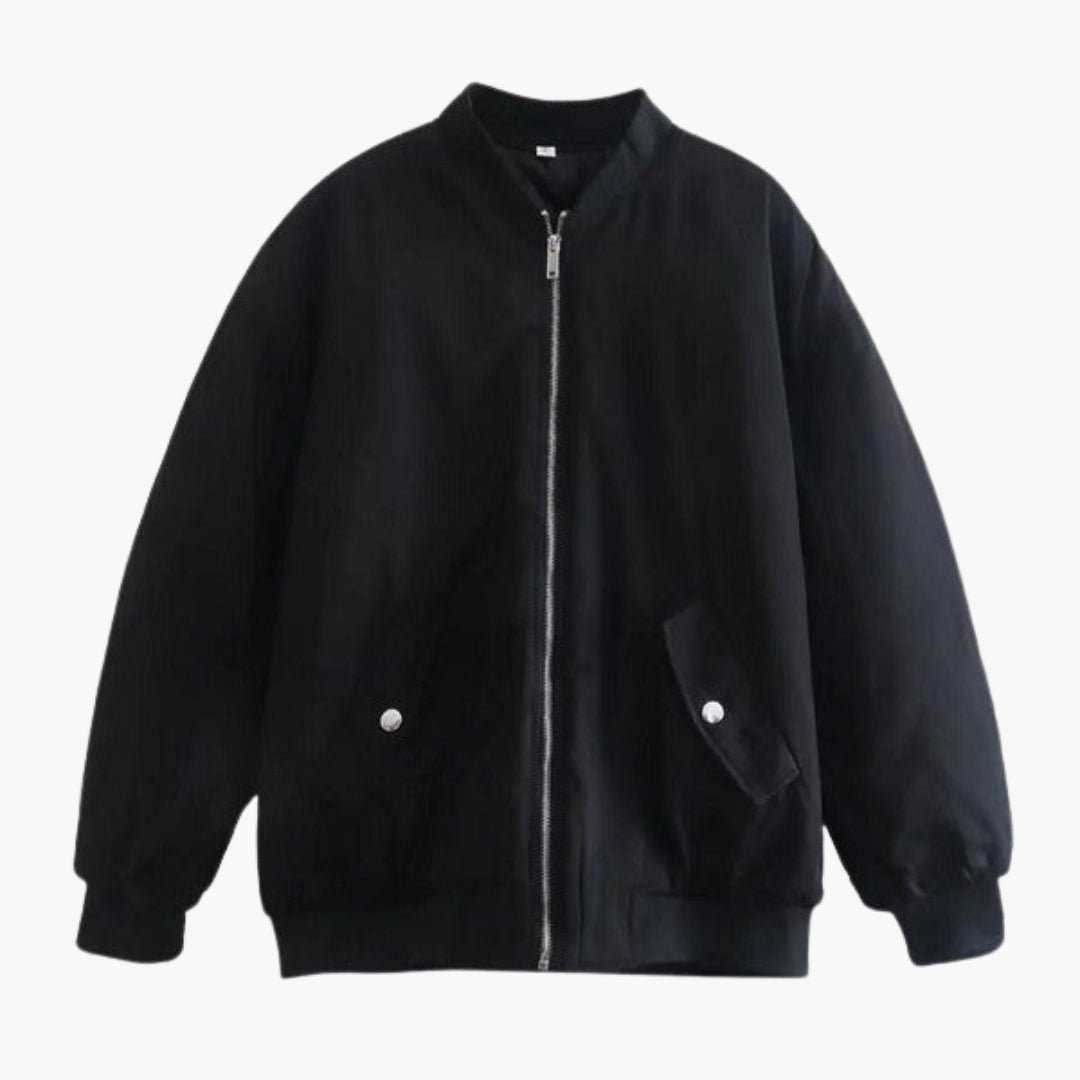 Oversized Women's Bomber Jacket with Zipper Closure