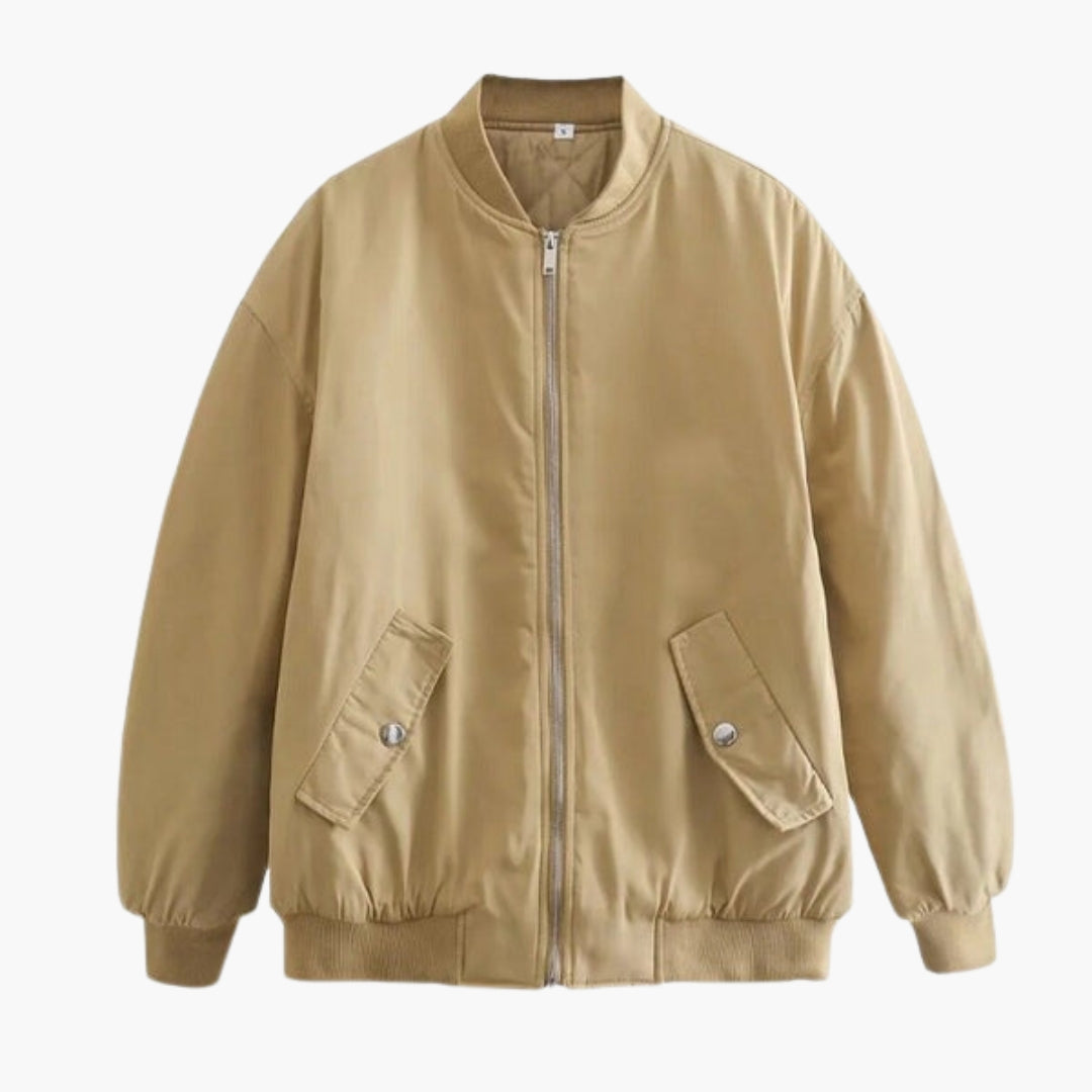 Oversized Women's Bomber Jacket with Zipper Closure