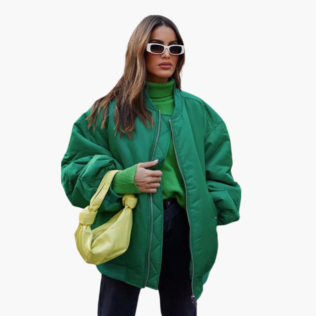 Oversized Women's Bomber Jacket with Zipper Closure