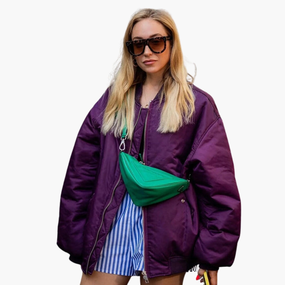 Oversized Women's Bomber Jacket with Zipper Closure