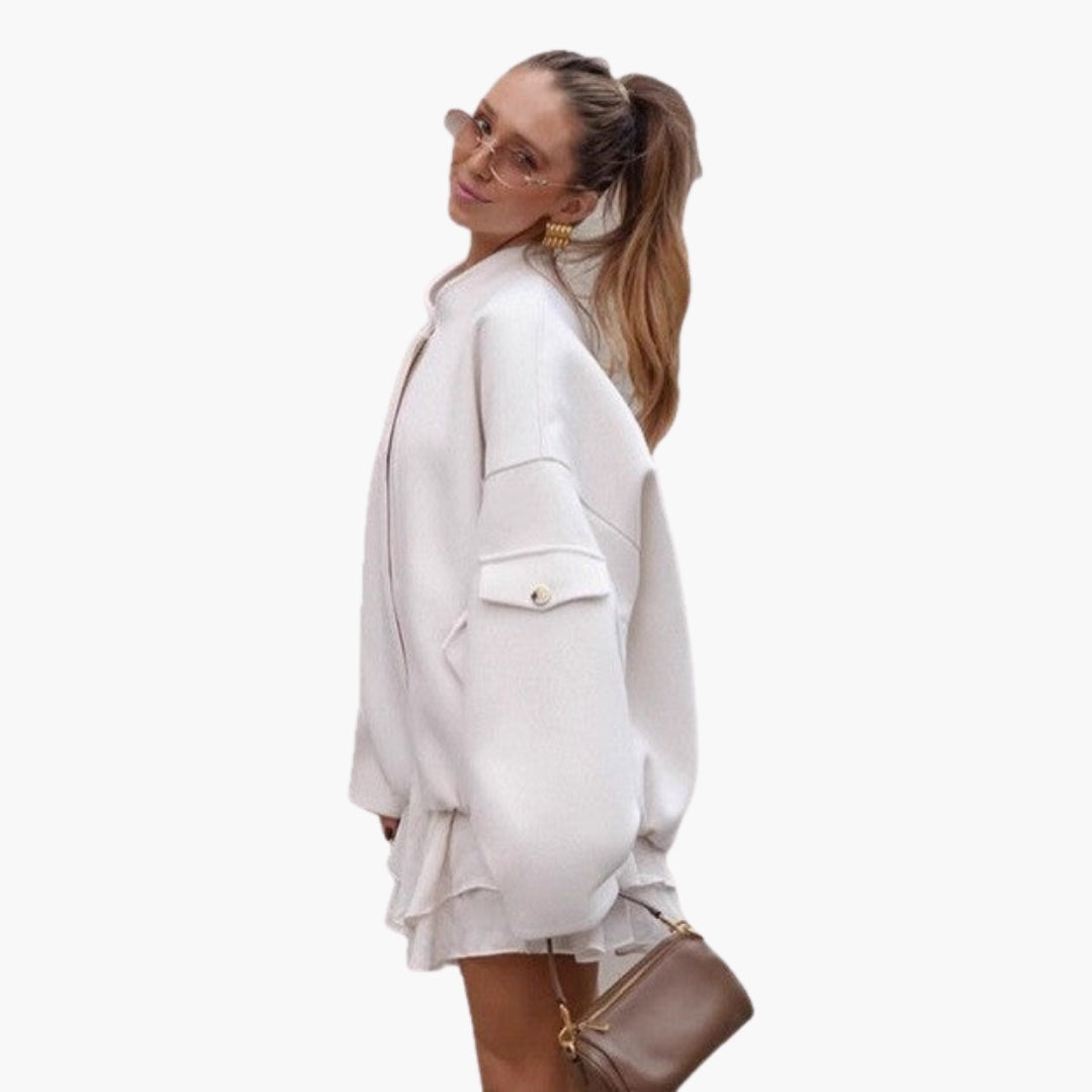 Giubbotto Bomber Donna con Collo Alto e Tasche Multiple