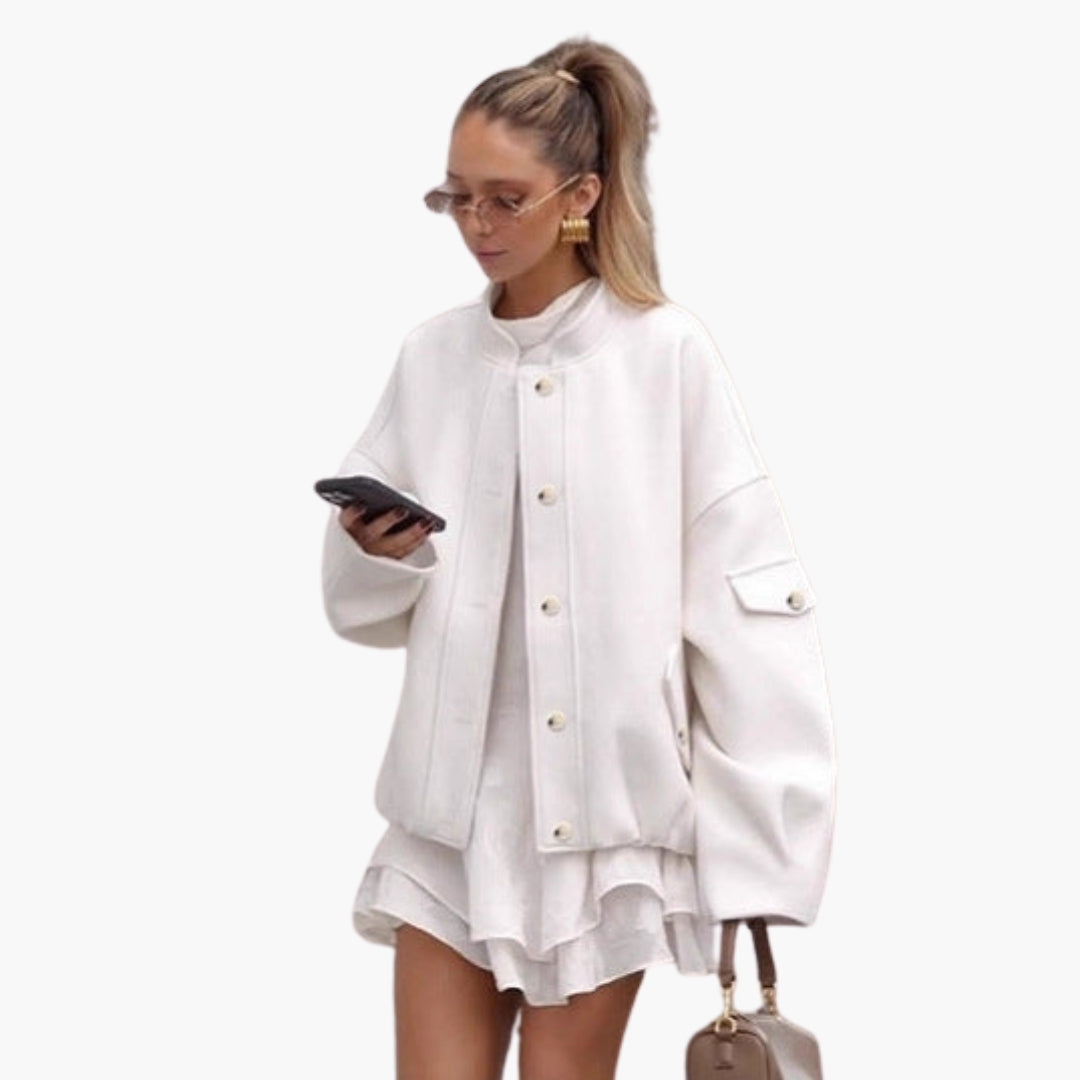 Giubbotto Bomber Donna con Collo Alto e Tasche Multiple