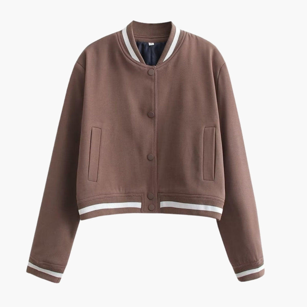 Women's Bomber Jacket with Ribbed Finish and Pockets