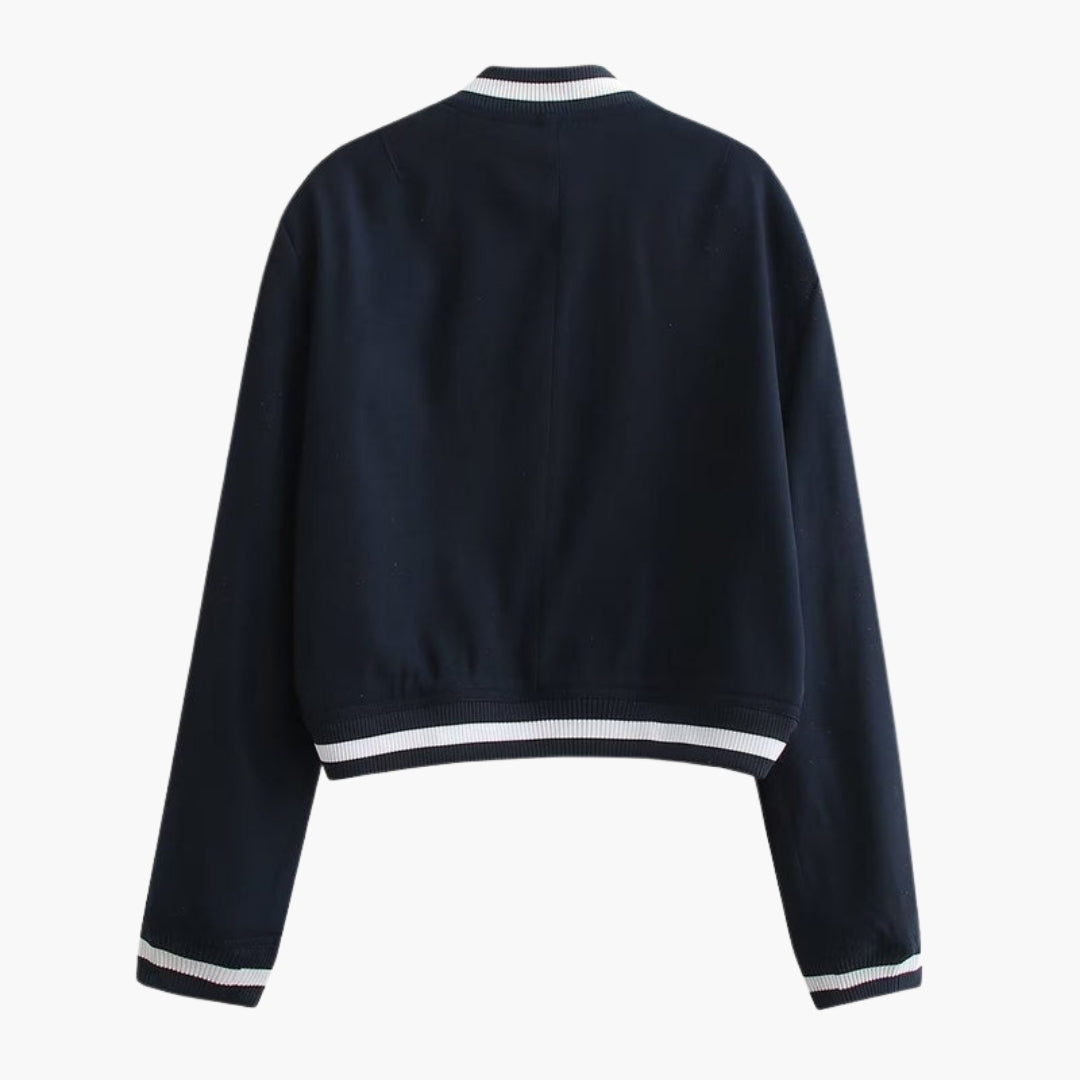 Women's Bomber Jacket with Ribbed Finish and Pockets