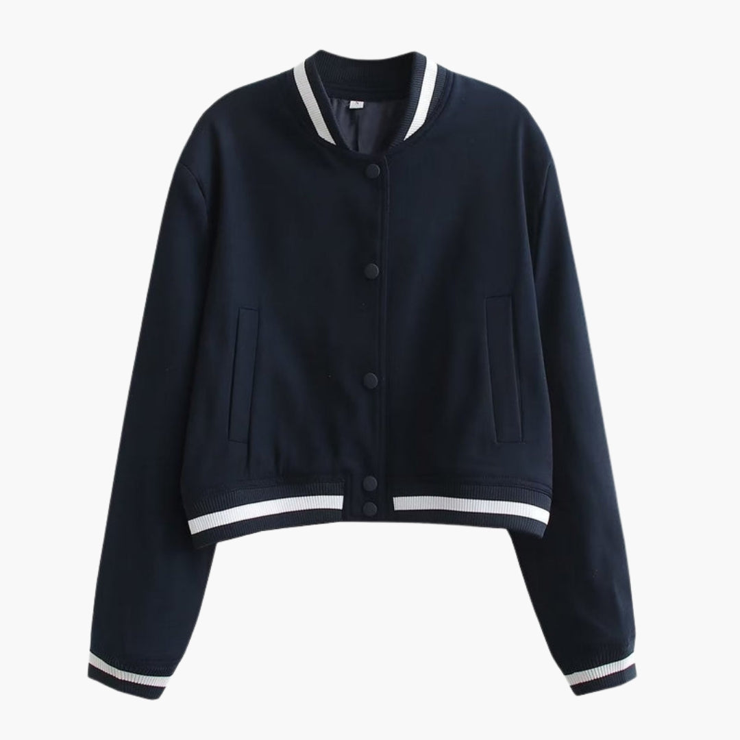 Women's Bomber Jacket with Ribbed Finish and Pockets