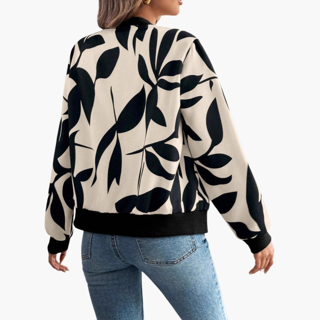 Dames bomberjack met bloemenprint en ritssluiting