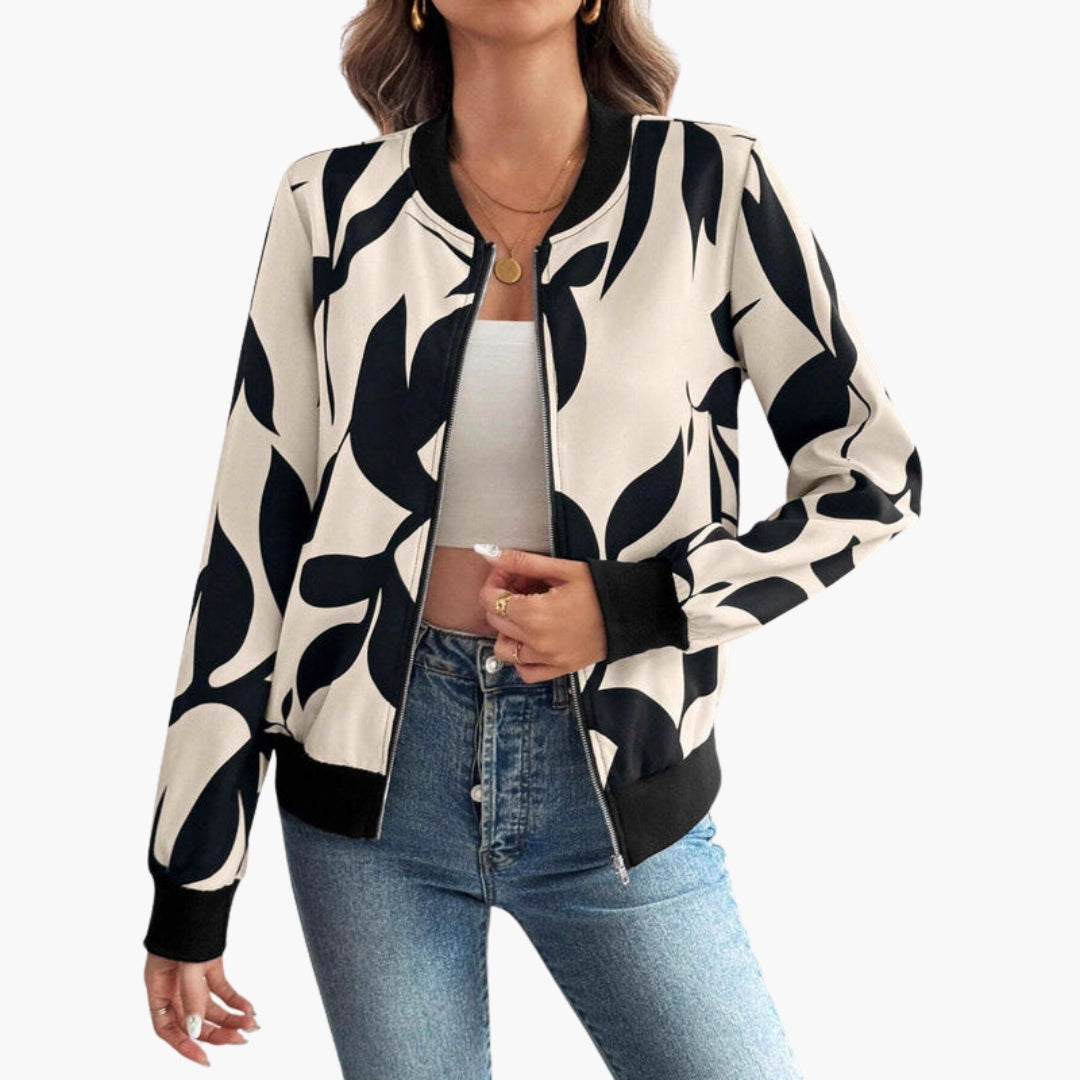 Dames bomberjack met bloemenprint en ritssluiting