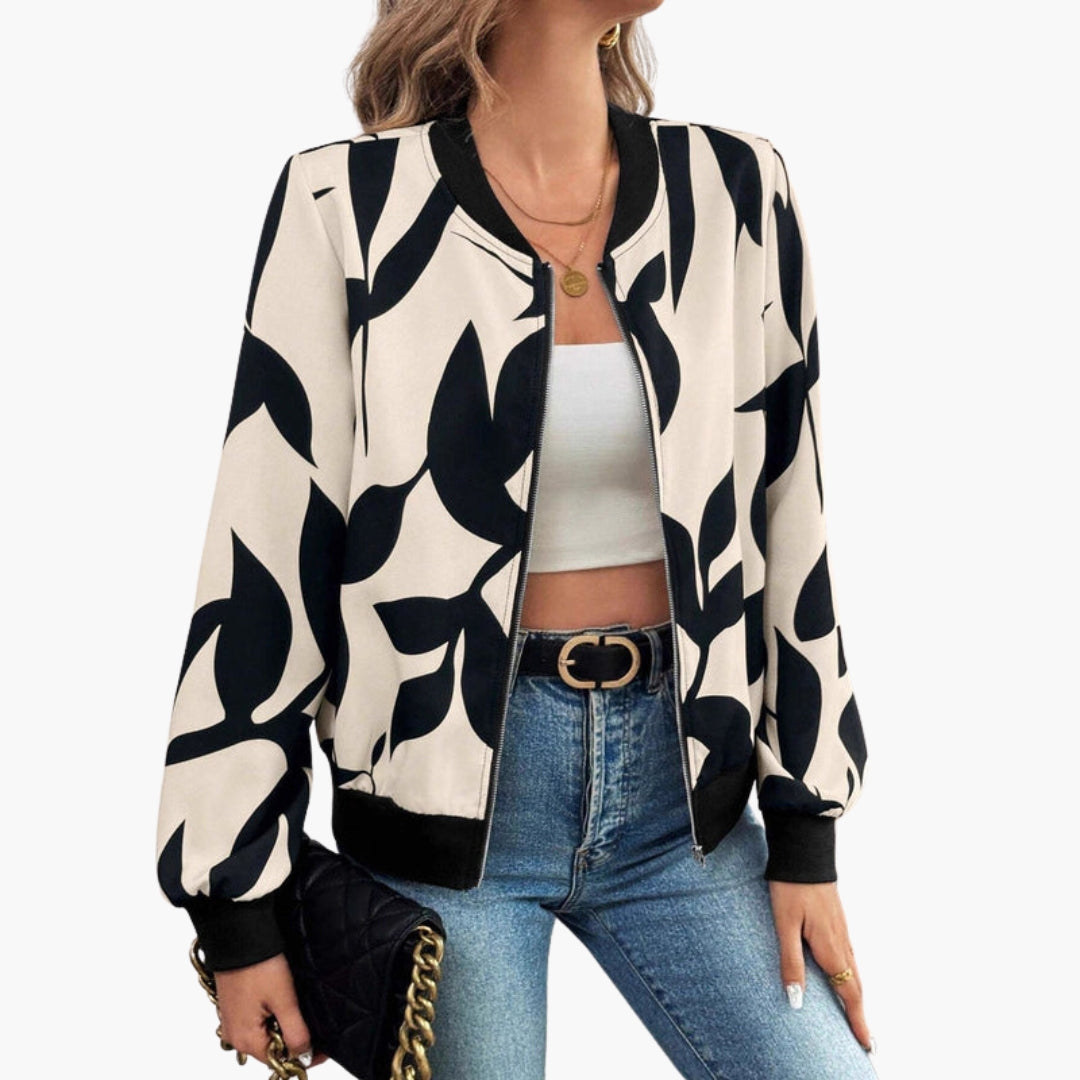 Dames bomberjack met bloemenprint en ritssluiting