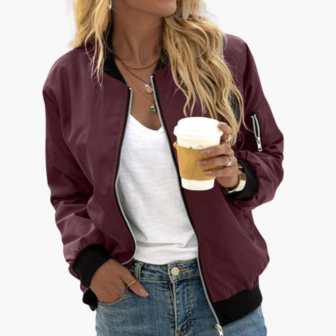 Women's Bomber Jacket with Elastic Cuffs