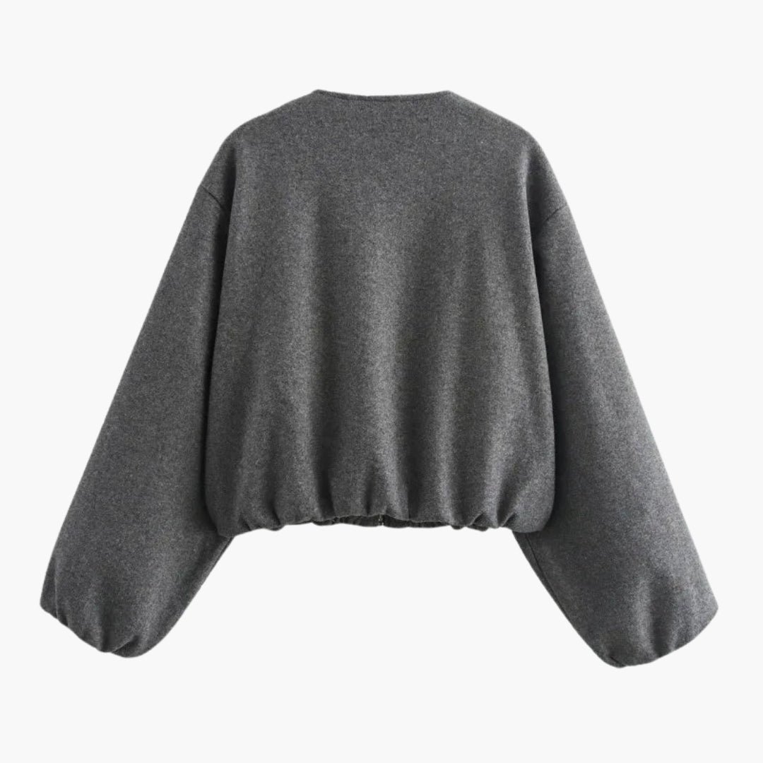 Women's Bomber Jacket with Zipper and Elastic Hem
