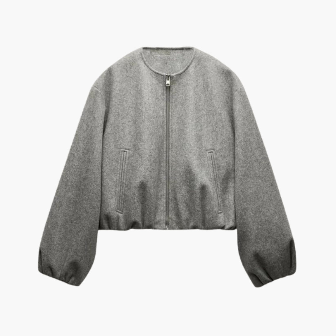 Women's Bomber Jacket with Zipper and Elastic Hem