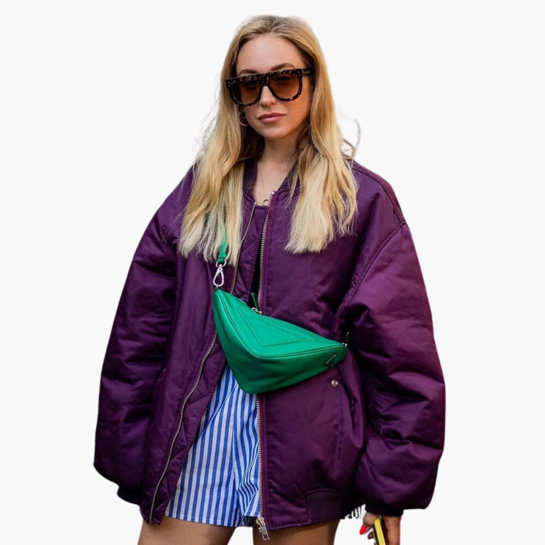 Blouson Bomber Taglia Grande Donna con Polsini a Costine